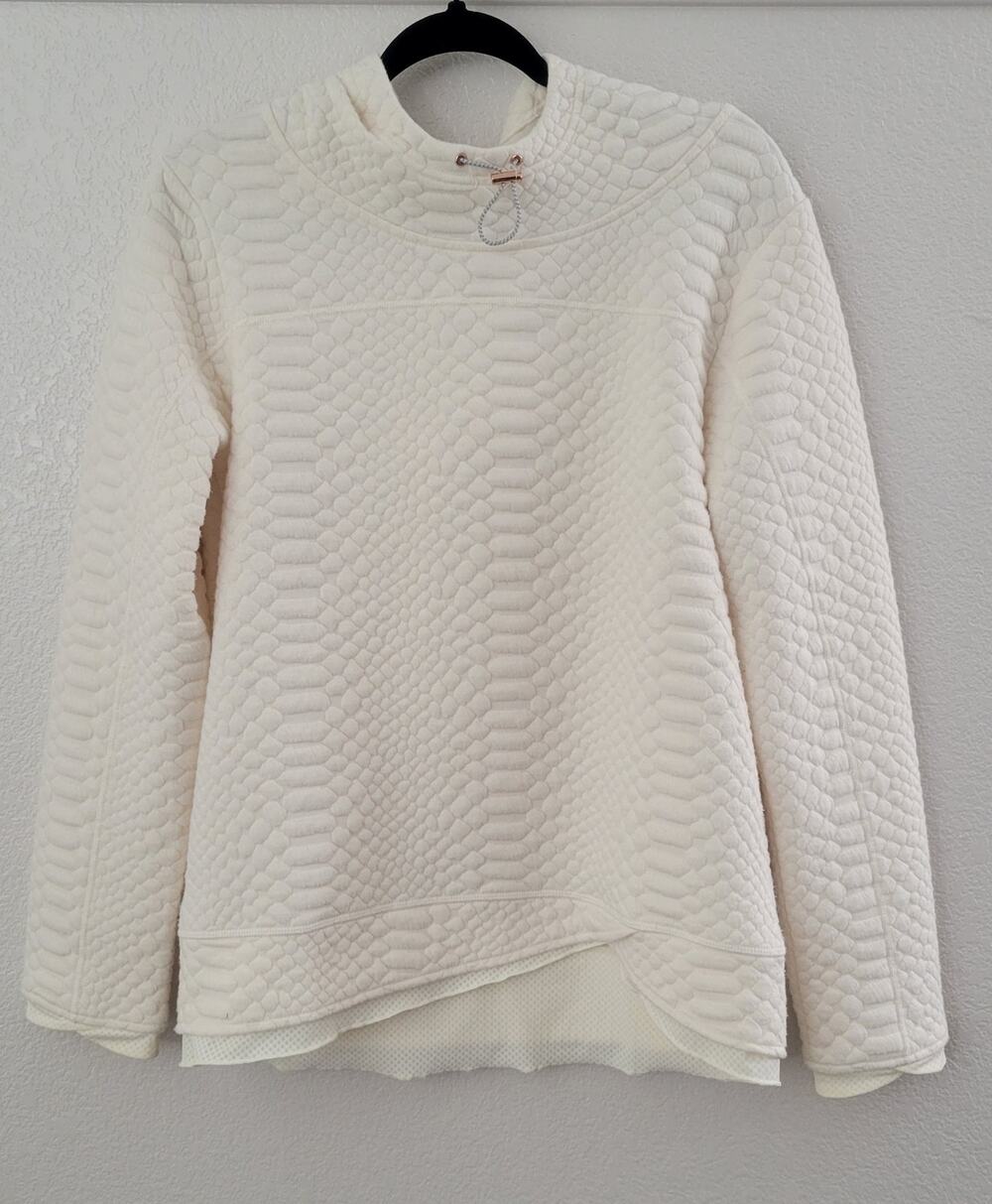Shape Womens Textured Pullover Sweatshirt Ivory Cowl Neck Long Sleeve Medium